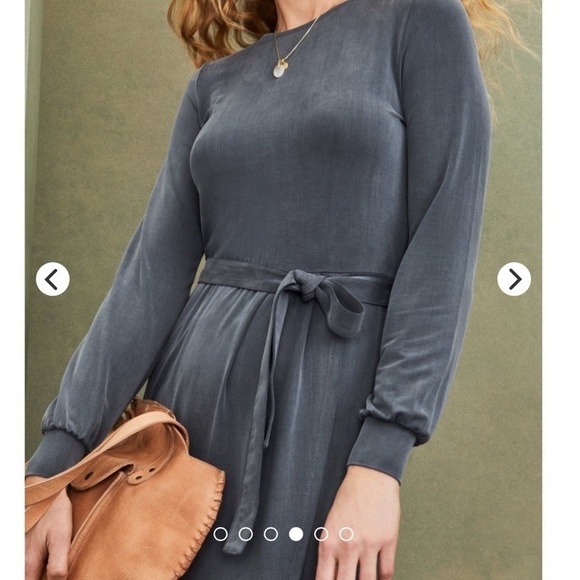 Garnet Hill‎ Starla Cupro Knit Dress Size XS Dark Bluestone Faux Wrap Midi - Picture 2 of 10